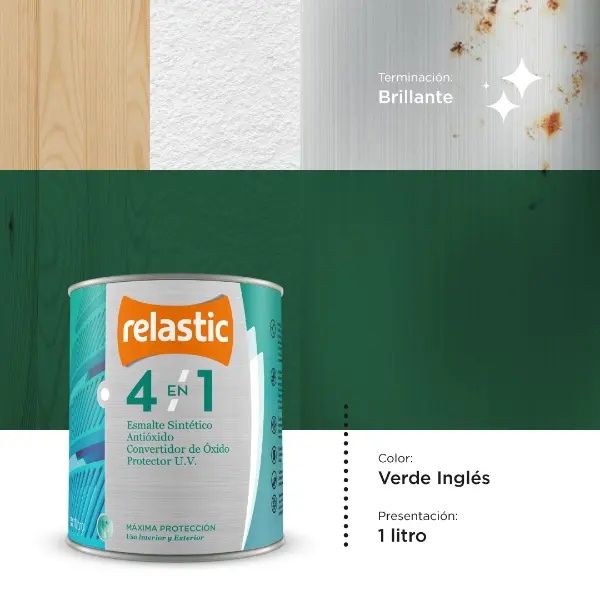 [41VI1] 4 en 1 Esmalte Multifunción Brillante (Verde Ingles, 1 Litro)