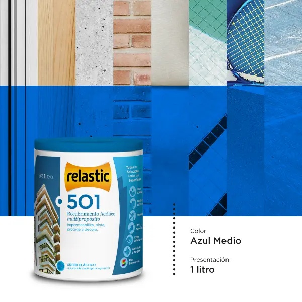 [501AM1] 501 Recubrimiento Multipropósito Mate (Azul Medio, 1 Litro)