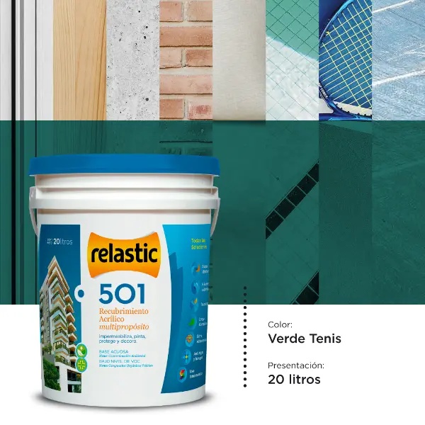 [501VT20] 501 Recubrimiento Multipropósito Mate (Verde Tenis, 20 Litros)