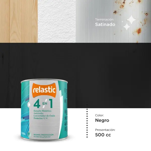 [NS05] 4 en 1 Esmalte Multifunción Satinado (Negro, 0.5 Litro)