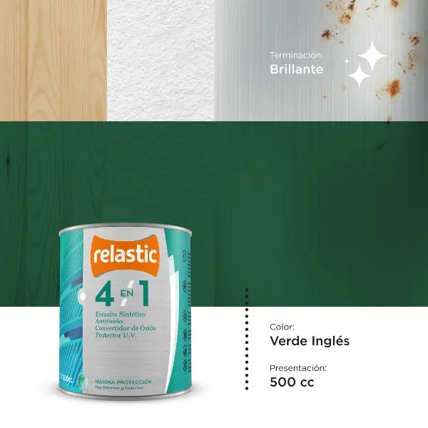 [41VU05] 4 en 1 Esmalte Multifunción Brillante (Verde Ingles, 0.5 Litro)