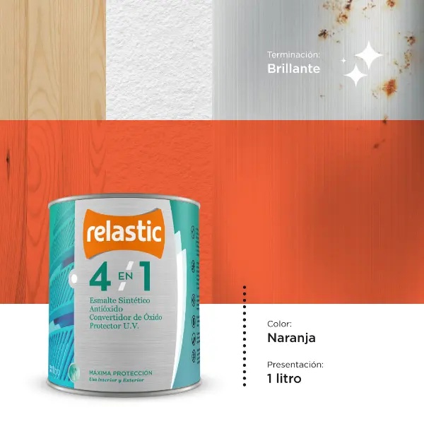 [41N1] 4 en 1 Esmalte Multifunción Brillante (Naranja, 1 Litro)