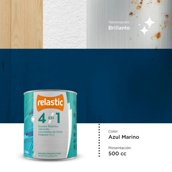 [41AM05] 4 en 1 Esmalte Multifunción Brillante (Azul Marino, 0.5 Litro)