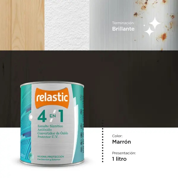 [41M1] 4 en 1 Esmalte Multifunción Brillante (Marrón, 1 Litro)