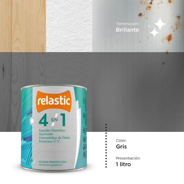 [41G1] 4 en 1 Esmalte Multifunción Brillante (Gris, 1 Litro)